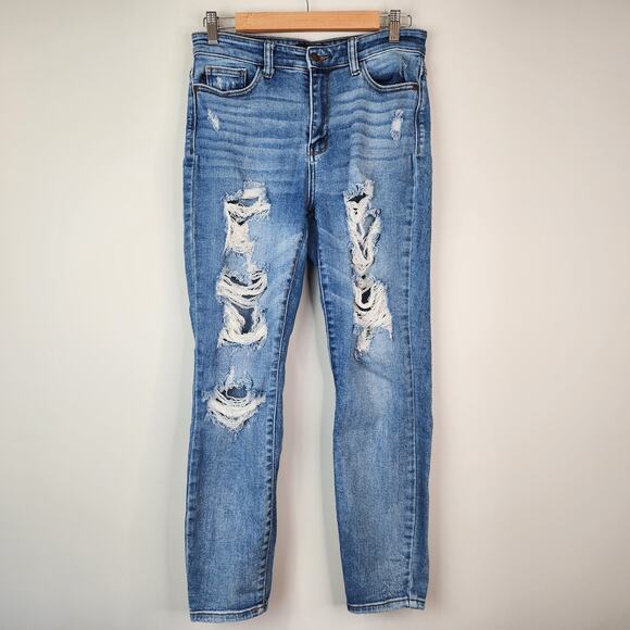 Judy Blue Boyfriend Fit Jeans Women's 5/27 Medium Wash Distressed Stretch Denim - Picture 9 of 9